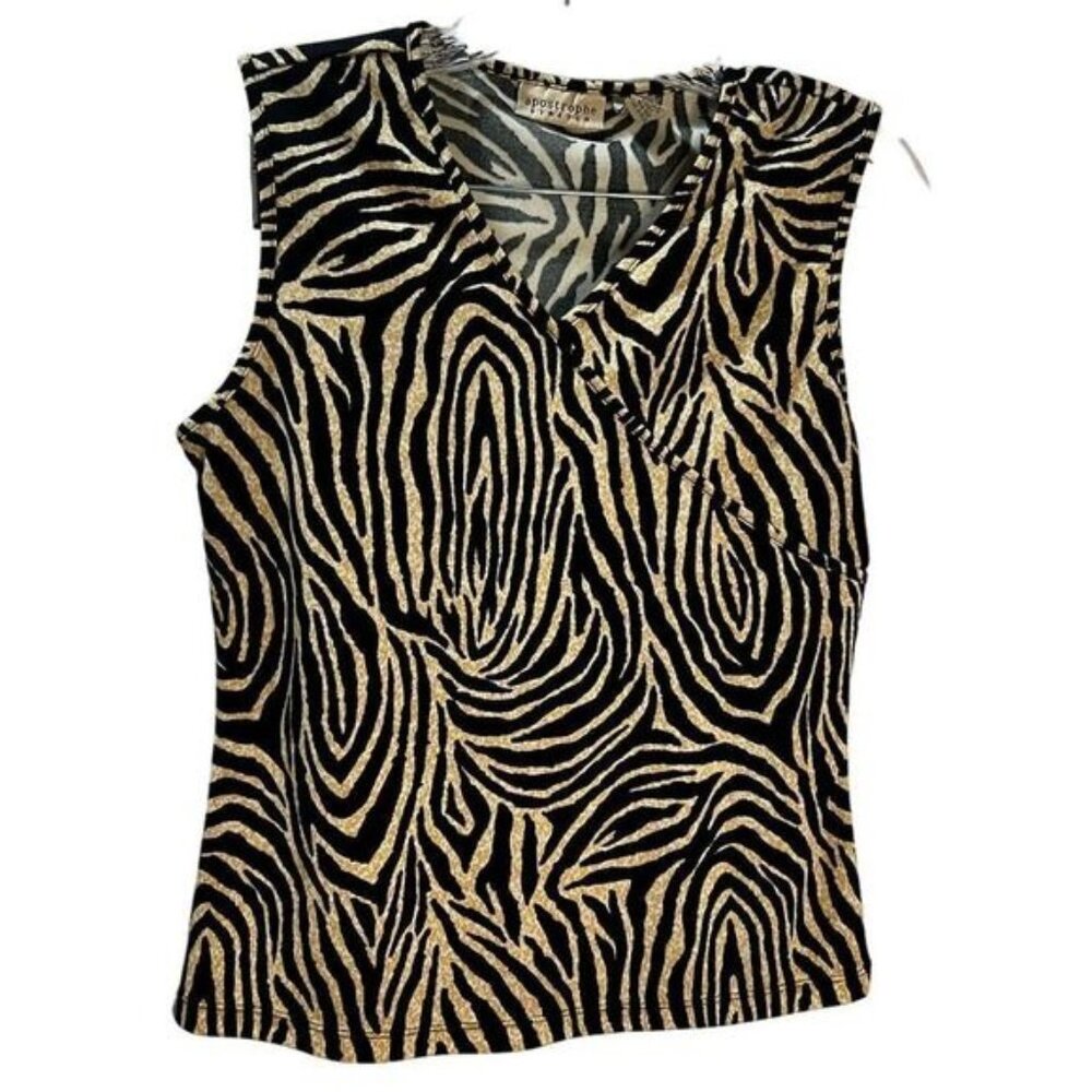 Apostrophe‎ Animal Print Sleeveless V-Neck Top Small